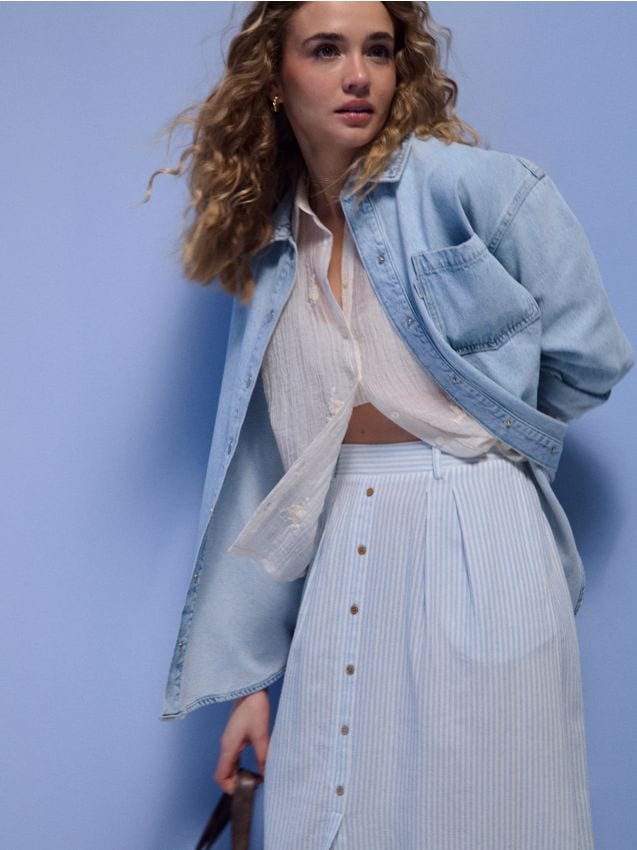 Sinsay - Bawełniana spódnica midi w paski - wielobarwny