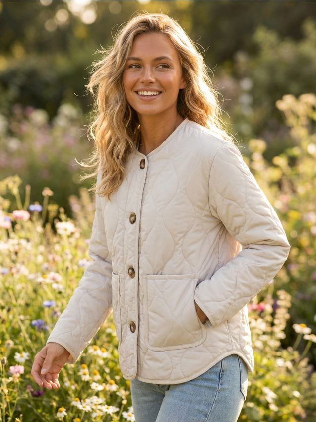 Sinsay - Geacă matlasată cu închidere cu nasturi - crem