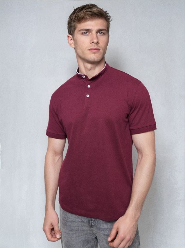 Sinsay - Tricou polo din bumbac cu guler tip tunică - bordo