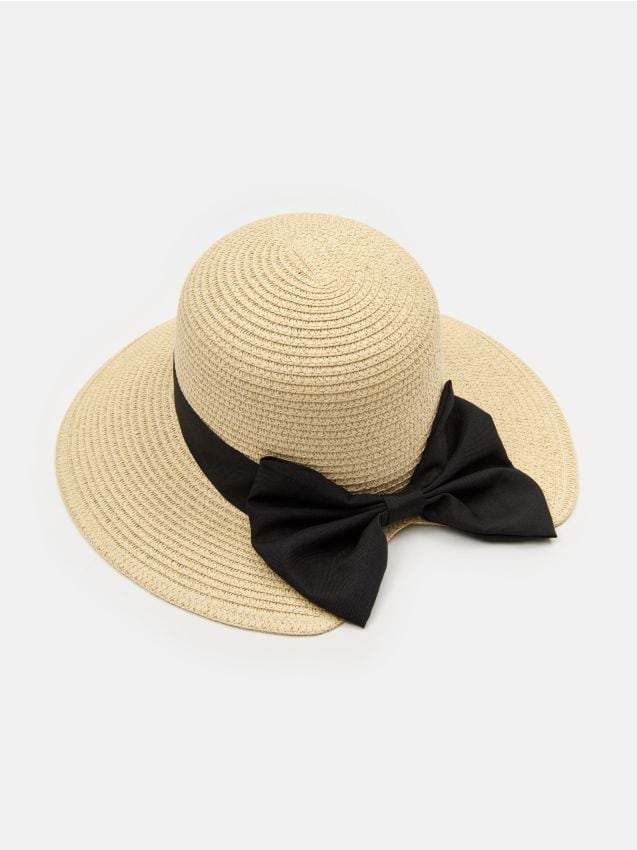Sinsay - Pălărie cu fundă decorativă neagră - crem
