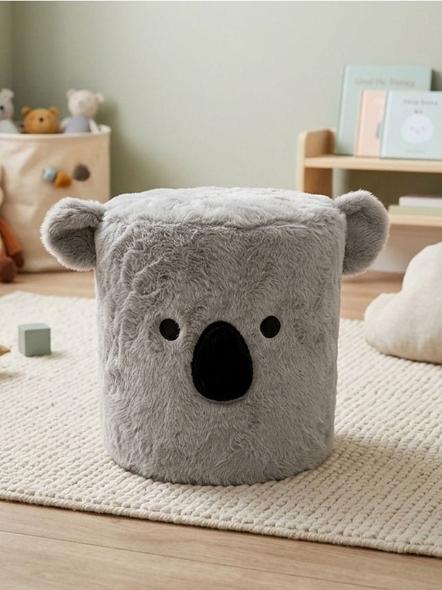 Sinsay - Puf din pluș cu motiv koala - gri deschis