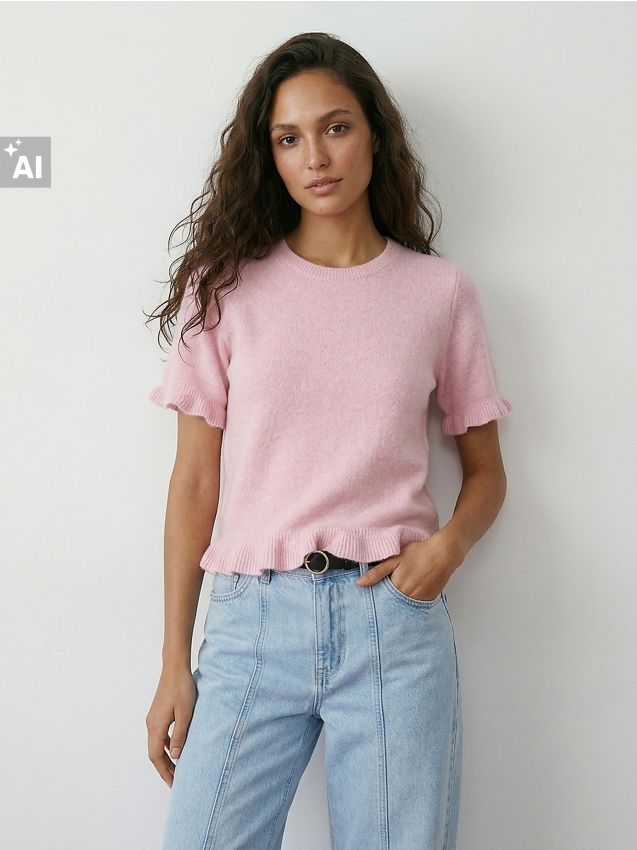 Sinsay - Bluză tip pulover cu amestec de lână și volan - roz-pastel