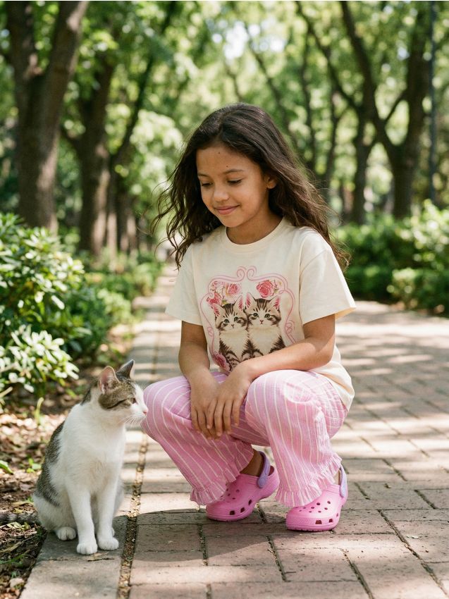 Sinsay - Tricou din bumbac cu imprimeu pisici - crem