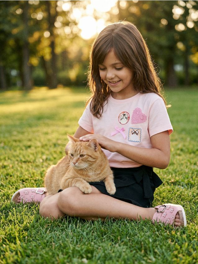 Sinsay - Tricou din bumbac cu imprimeu pisici - roz-pastel