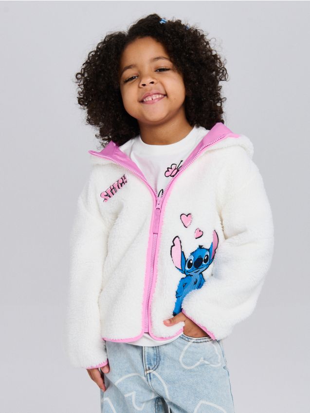 Sinsay - Kurtka teddy z kapturem Stitch - biały