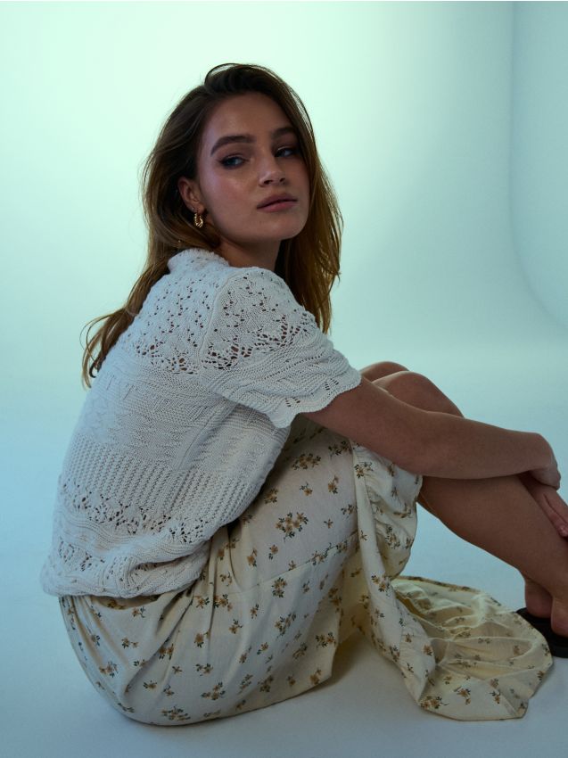 Sinsay - Fustă midi din vâscoză cu volane și imprimeu floral - multicolor