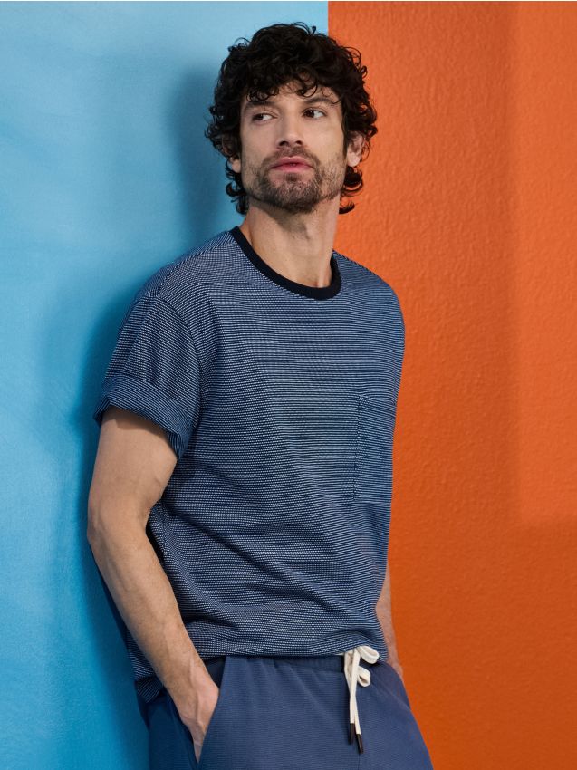 Sinsay - Tricou din bumbac cu buzunar - bleumarin