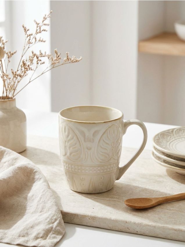 Sinsay - Cană ceramică cu model embosat - crem