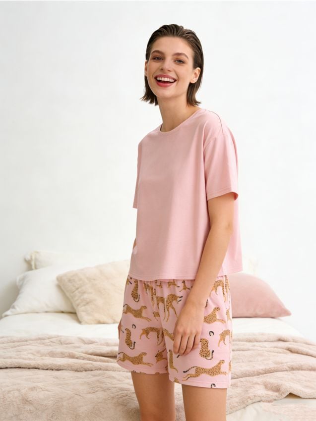 Sinsay - Set de pijama din două piese cu motiv de ghepard - oranj-deschis