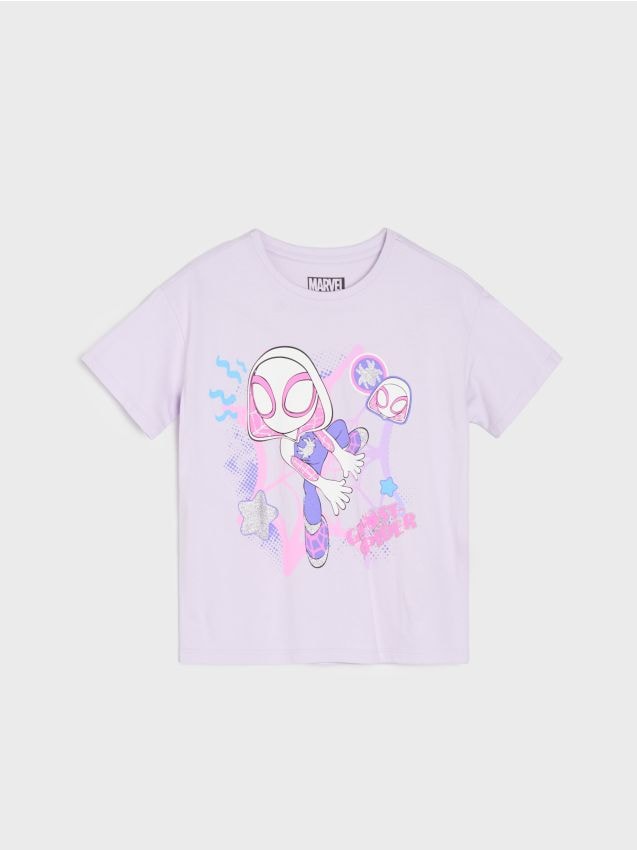 Sinsay - Tricou din bumbac cu imprimeu Ghost-Spider - lavand