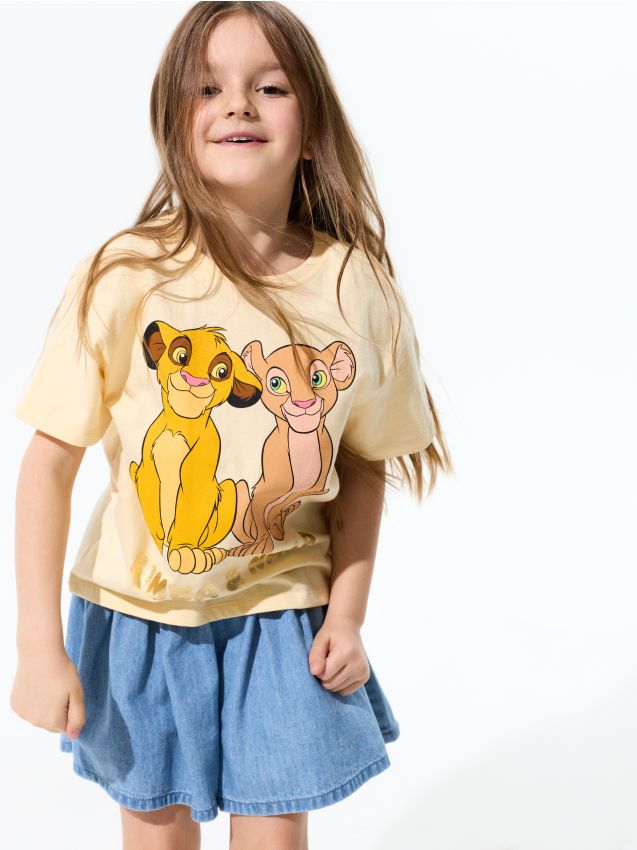 Sinsay - Tricou din bumbac cu imprimeu The Lion King - galben-deschis