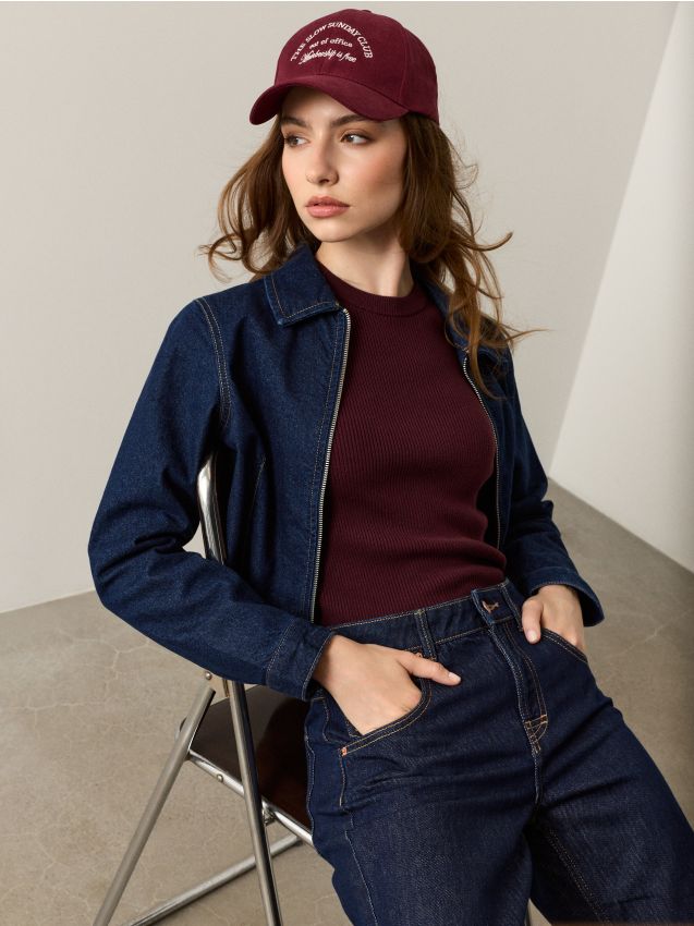 Sinsay - Bluza tricotată cu dungi - bordo