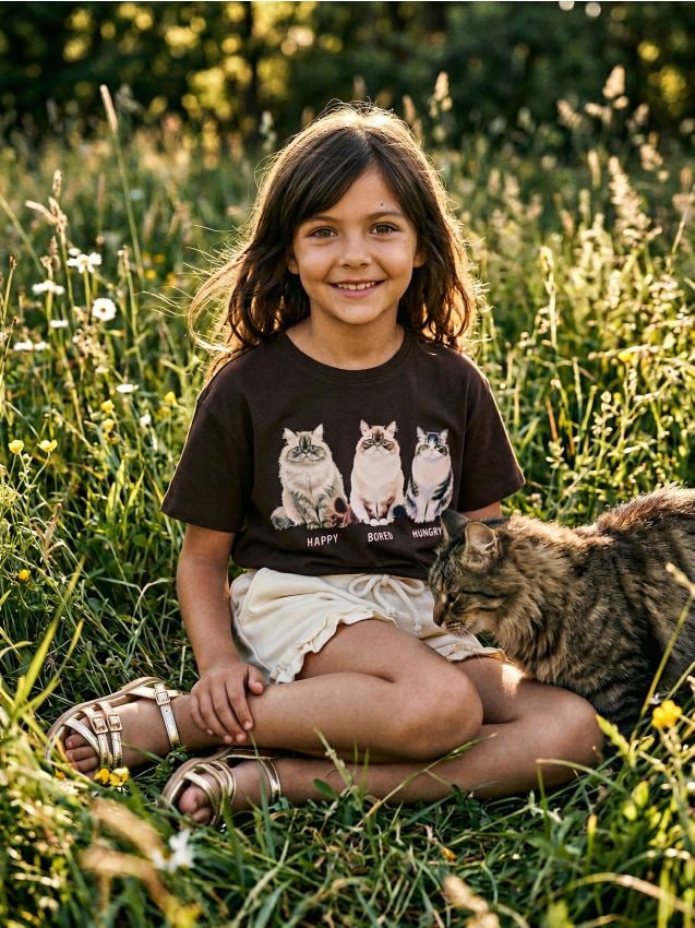 Sinsay - Tricou din bumbac cu imprimeu pisici - maro