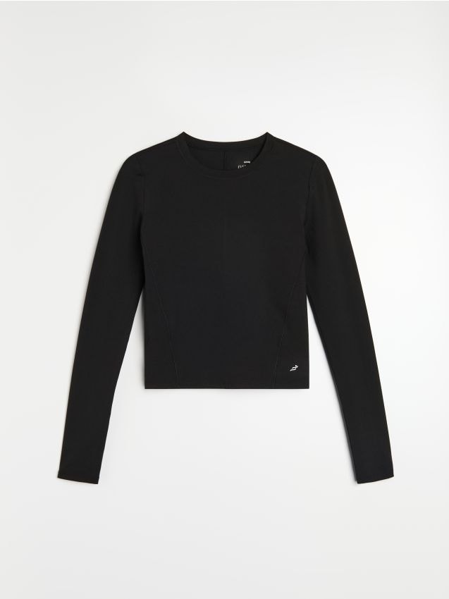 Sinsay - Top sport cu mânecă lungă slim fit Gym Hard - negru