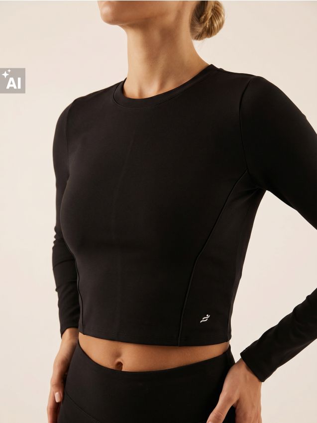 Sinsay - Top sport cu mânecă lungă slim fit Gym Hard - negru