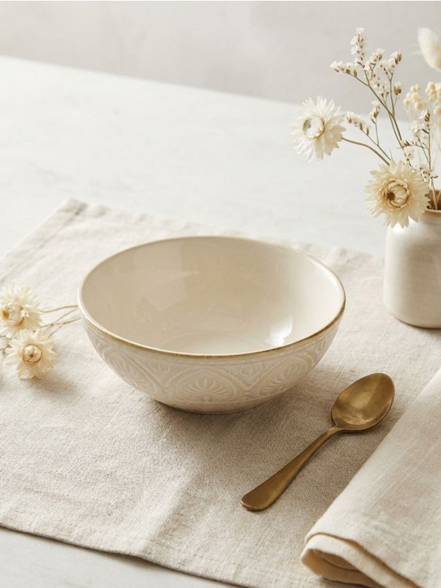 Sinsay - Bol ceramic cu model în relief - crem