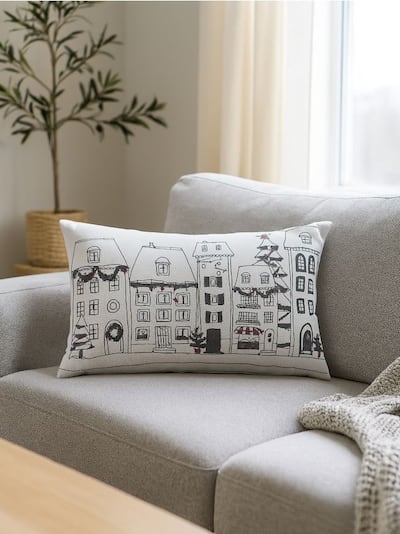 Cuscino con motivo di case di Natale