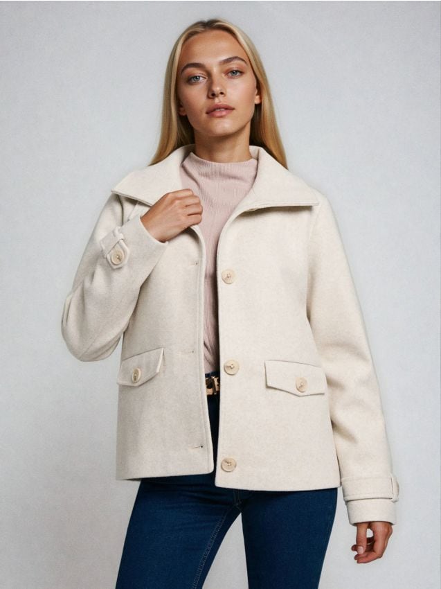 Sinsay - Geacă cu guler înalt - nude