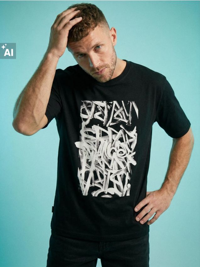 Sinsay - Tricou din bumbac comfort cu mânecă scurtă - negru