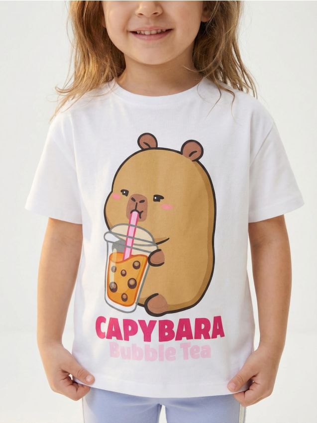 Kokvilnas T-krekls ar kapibaras apdruku