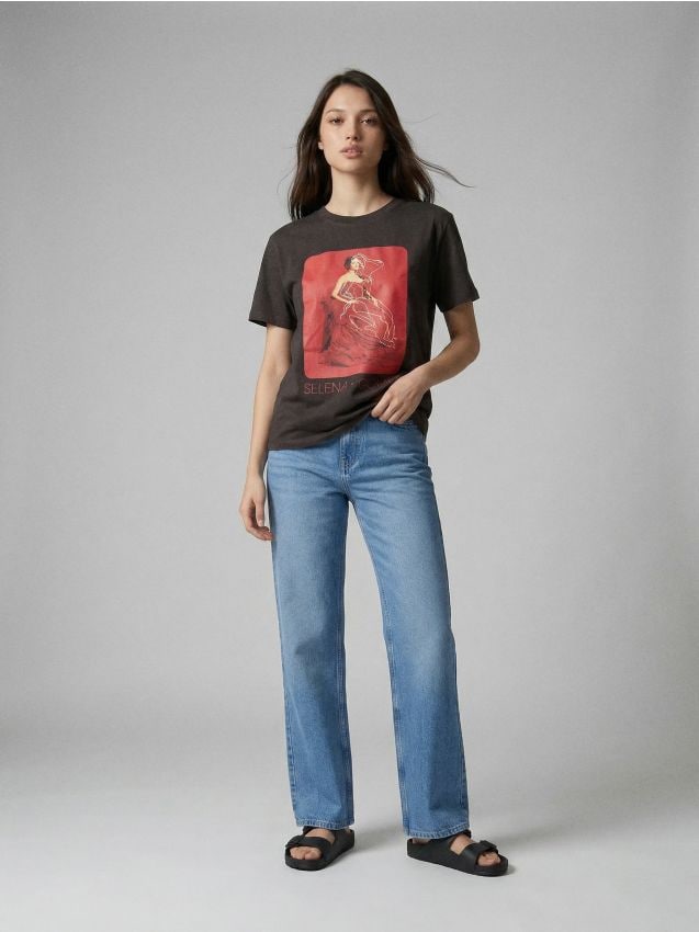 Sinsay - Tricou cu mânecă scurtă Selena Gomez - violet-metalizat