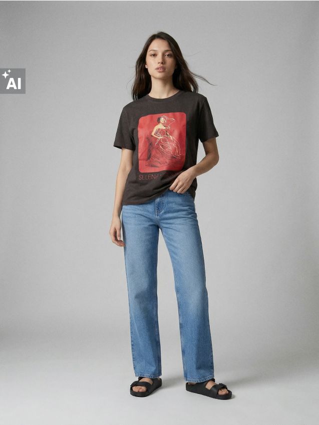 Sinsay - Tricou cu mânecă scurtă Selena Gomez - violet-metalizat