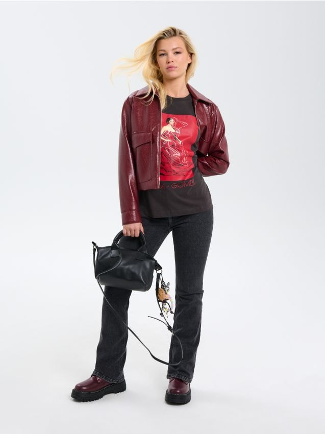 Sinsay - Tricou cu mânecă scurtă Selena Gomez - violet-metalizat
