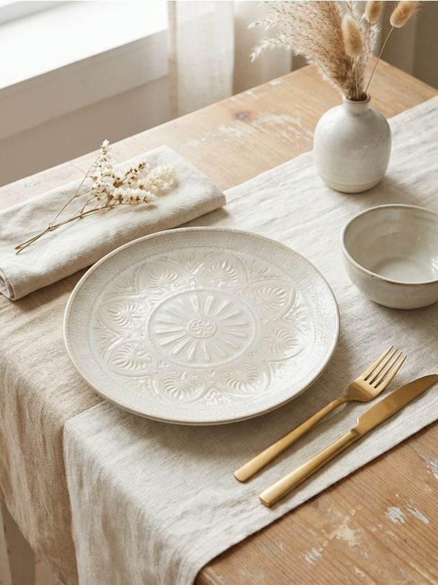 Sinsay - Farfurie ceramică cu model în relief - crem