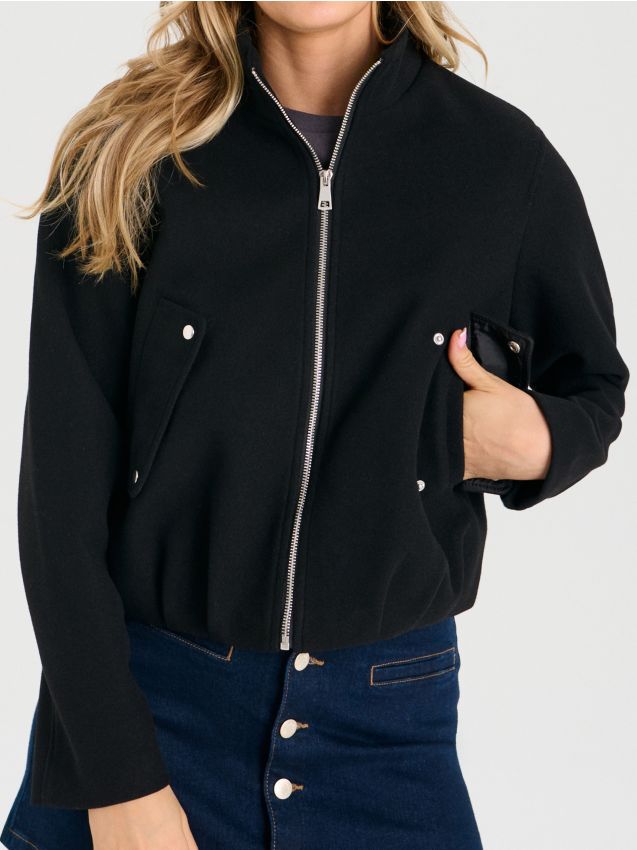 Sinsay - Geacă bomber cu tiv strâns - negru