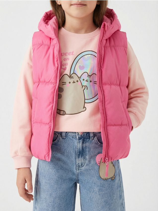 Sinsay - Vestă matlasată cu glugă - roz-fuchsia