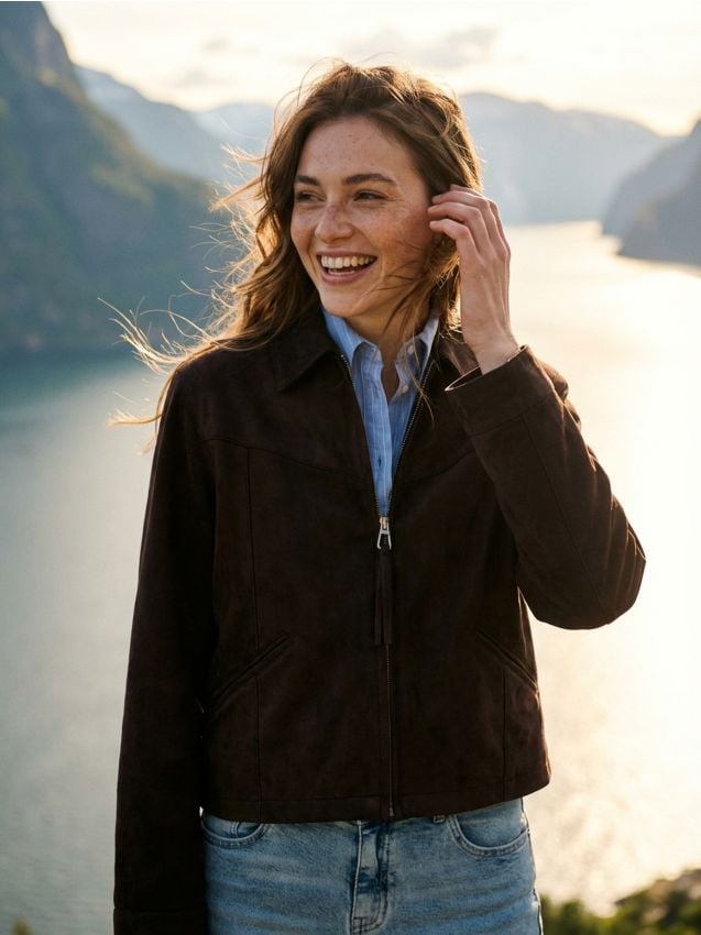 Sinsay - Jachetă cu guler din material tip piele întoarsă - brun-auriu