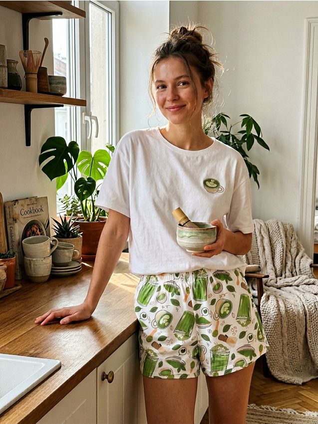 Sinsay - Pijama din două piese cu motiv matcha - verde-deschis