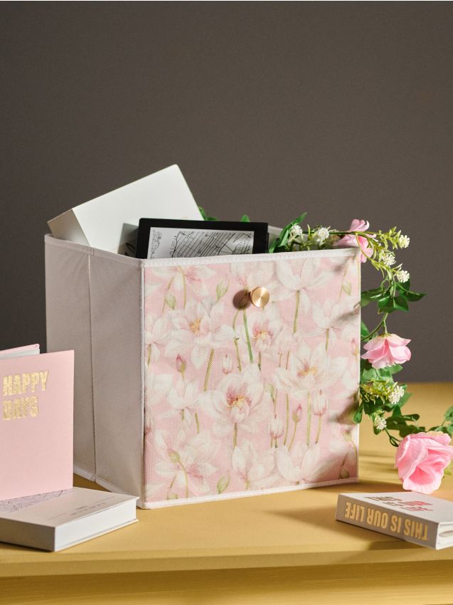 Sinsay - Cutie de depozitare cu motiv floral - roz-pudră