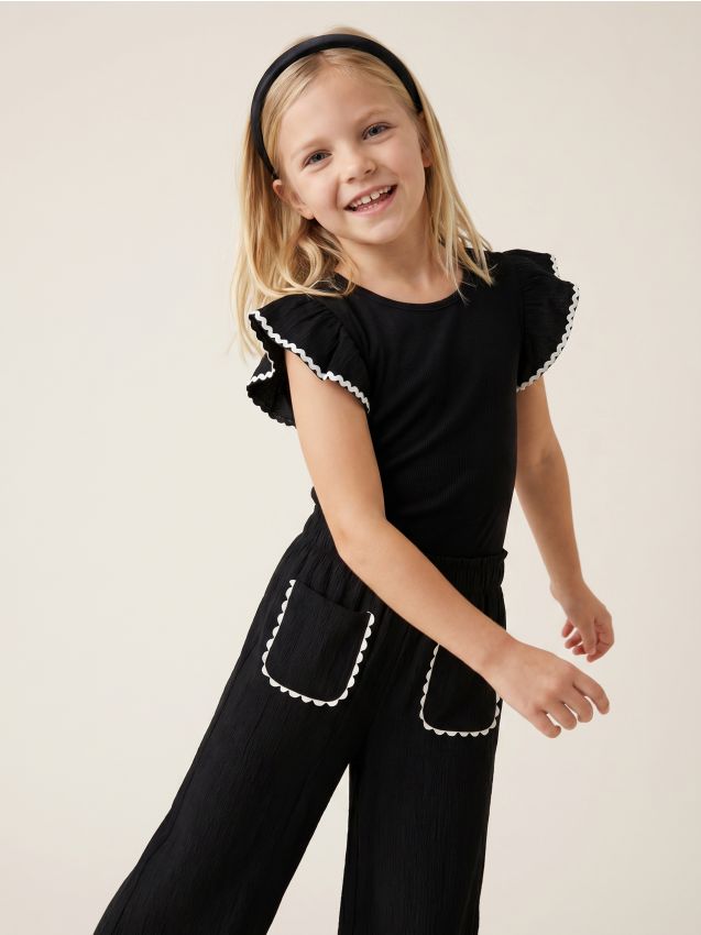 Sinsay - Set din bumbac: bluză cu volane și pantaloni wide leg - multicolor
