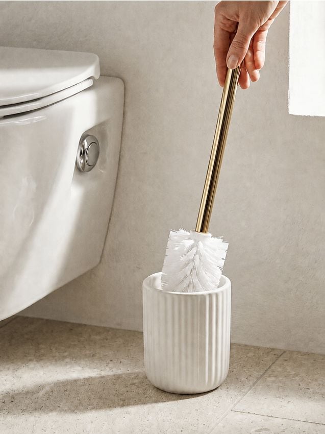 Sinsay - Perie de toaletă ceramică striată cu mâner auriu - crem
