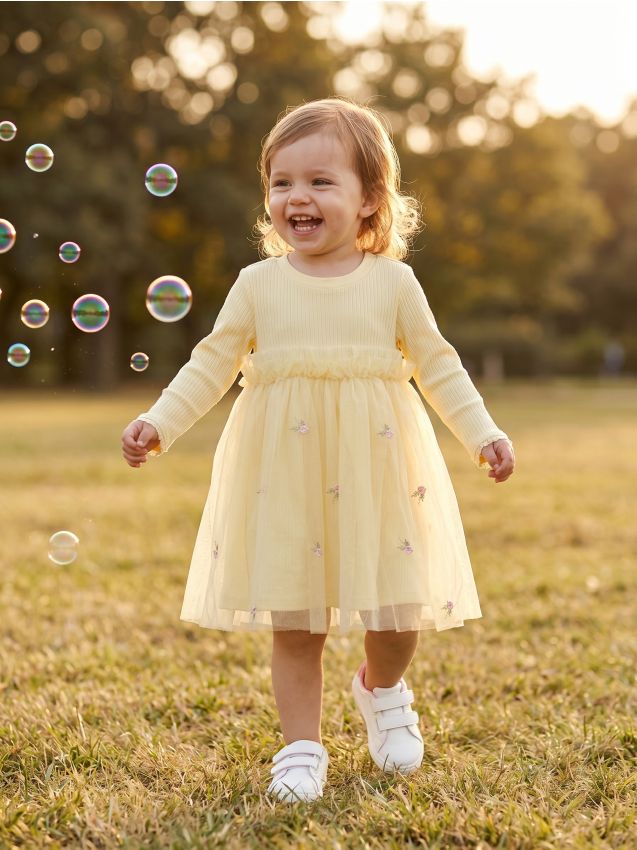 Sinsay - Rochie cu tul în partea de jos - galben-deschis