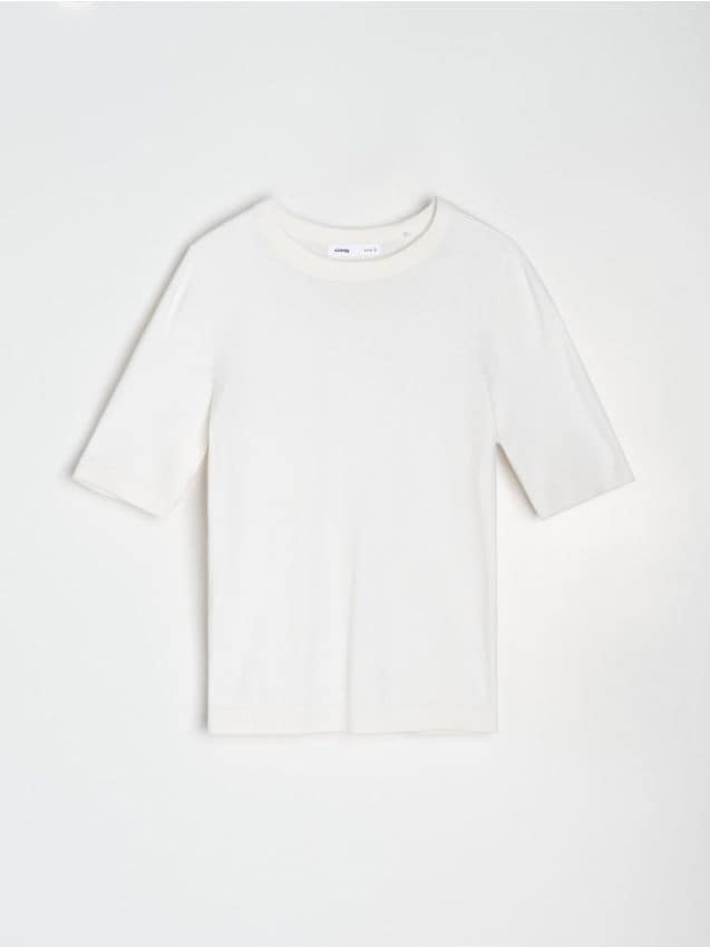 Sinsay - Sveterová blúzka s krátkymi rukávmi - krémová