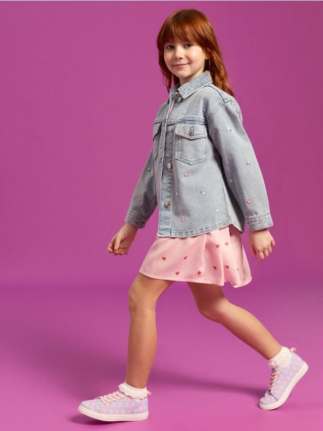 Sinsay - Jachetă din denim cu flori brodate - albastru