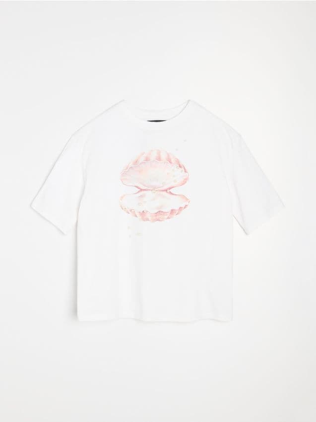 Sinsay - Tricou din bumbac cu motiv de perle - crem