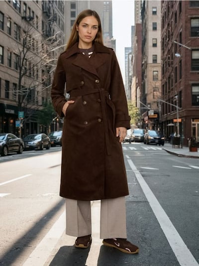 Тренч от имитация на велур с колан