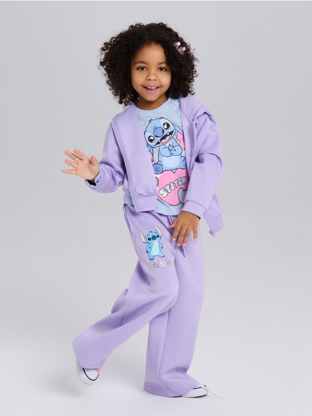 Sinsay - Spodnie dresowe wide leg Lilo & Stitch - fioletowy