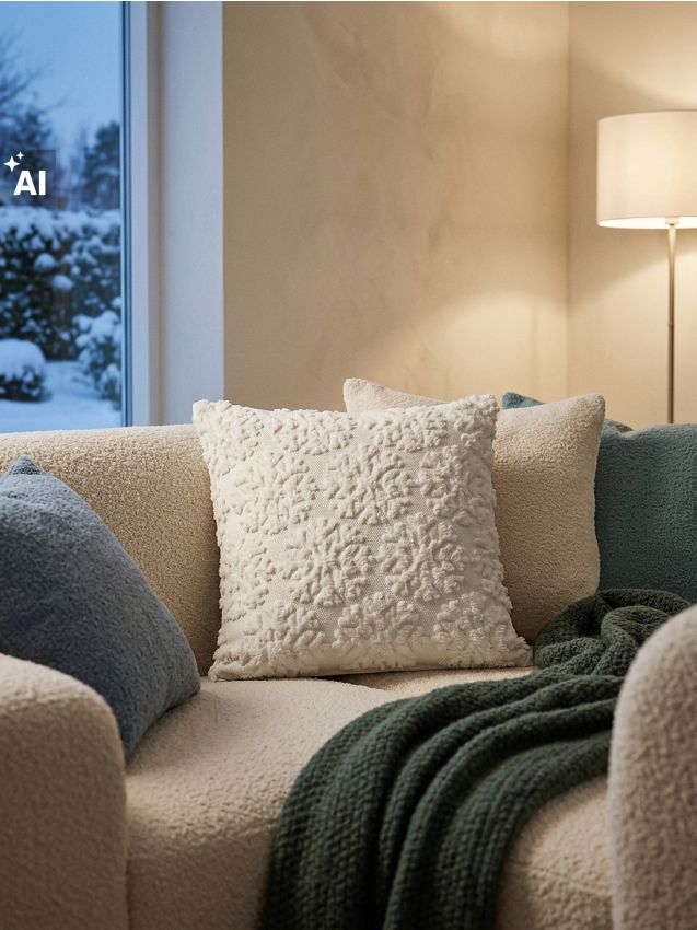 Sinsay - Față de pernă decorativă cu model texturat de fulgi de zăpadă - alb