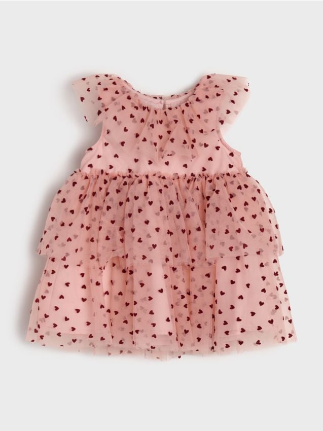 Sinsay - Rochie babydoll din tul cu model - roz