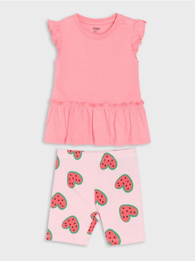 Sinsay - Compleu din jerseu - roz-trandafiriu