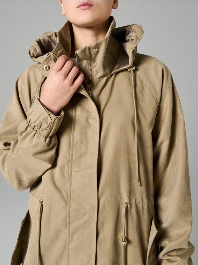 Sinsay - Parka cu glugă și șnur în talie - verde-deschis