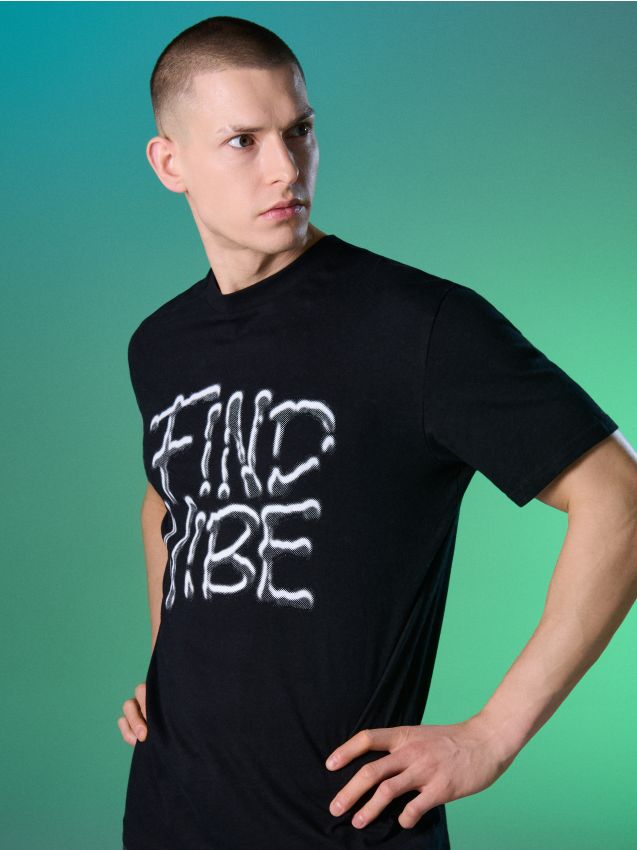 Sinsay - Tricou din bumbac cu inscripția Find Vibe - negru