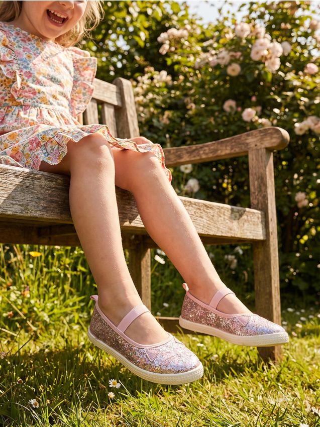 Sinsay - Balerini cu sclipici cu motiv de pisică - roz-pudră