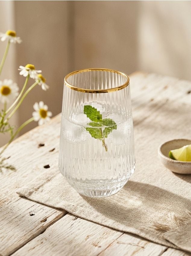 Sinsay - Pahare cu striații și margine aurie 2 pack - auriu