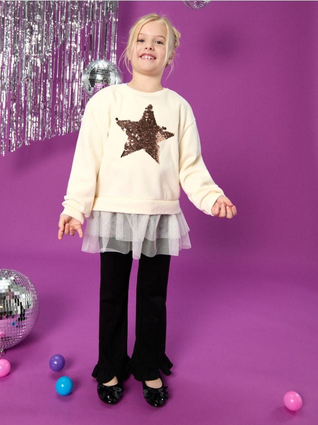 Sinsay - Hanorac cu guler rotund - crem