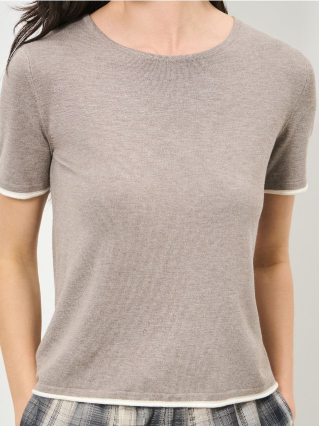 Sinsay - Sveterová blúzka s krátkymi rukávmi - kávová